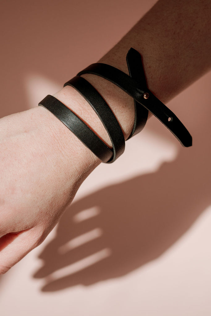 Black  'Athena' Leather Bracelet