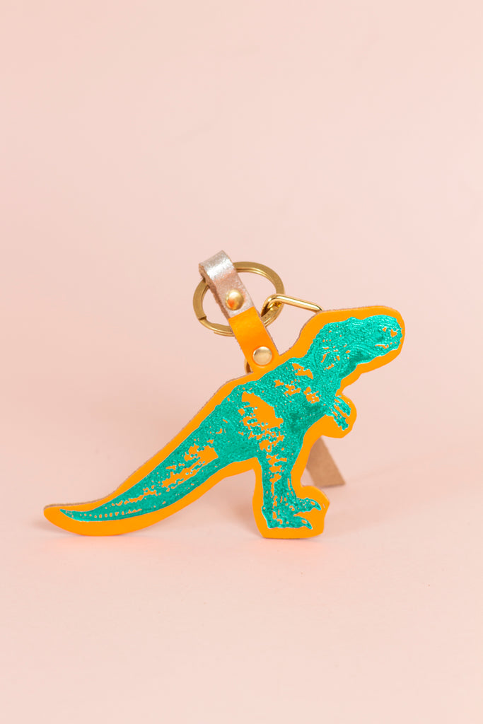 Orange/Green Dinosaur Key Ring / Bag Tag