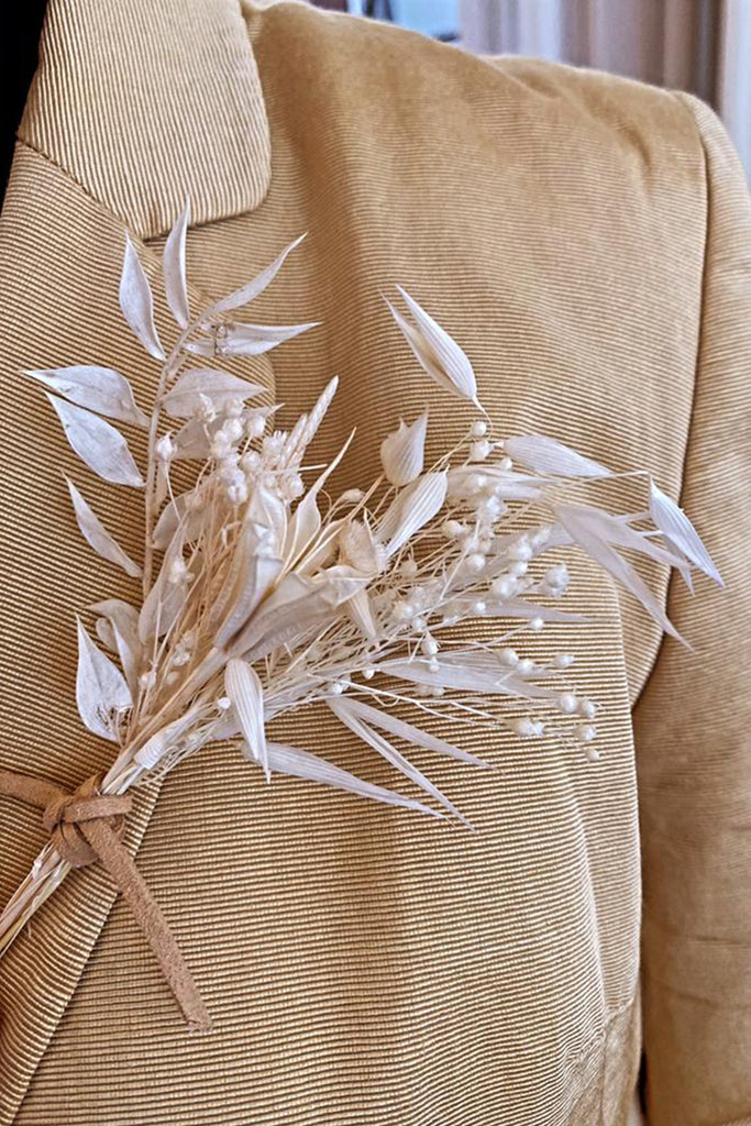 Boutonniere White - Wedding Dried Flowers