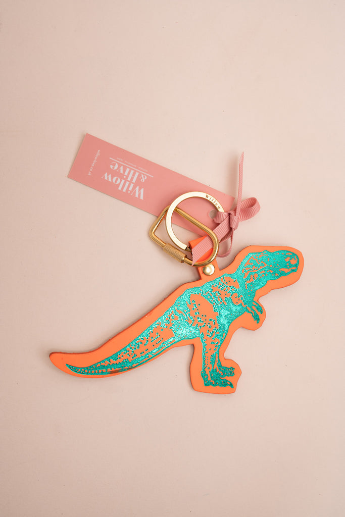 Orange/Green Dinosaur Key Ring / Bag Tag