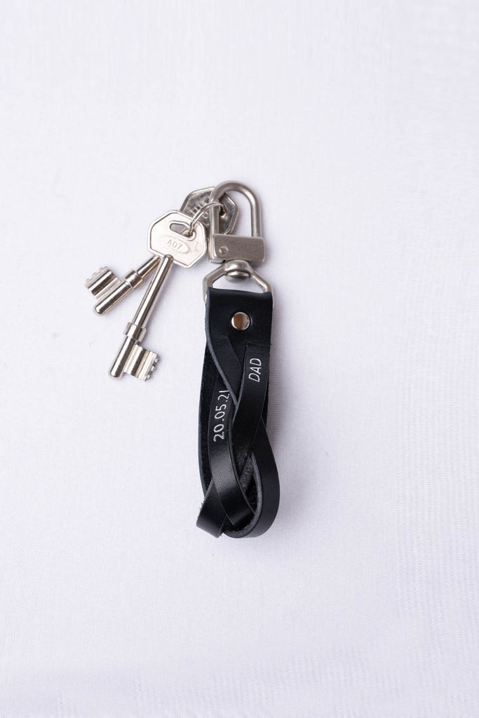 black leather braided keychain