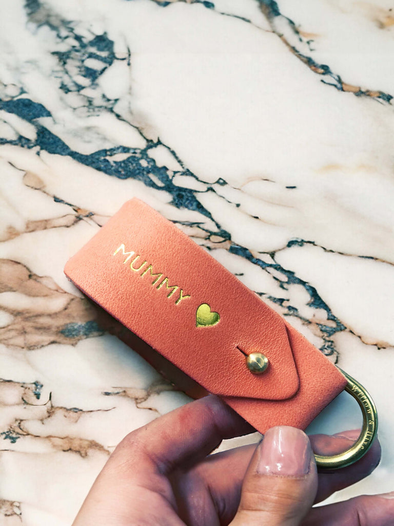 Classic Coral Keyring with Brass Hardware