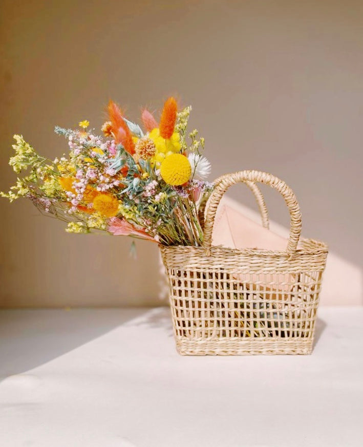 pretty yellow and pink birthday dried florals