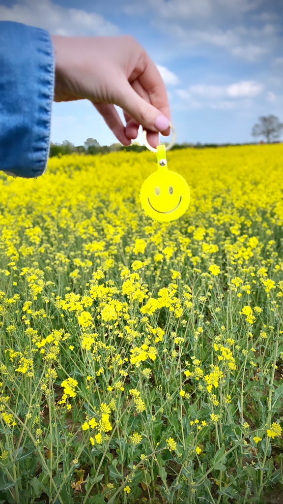 leather smiley keyring yellow