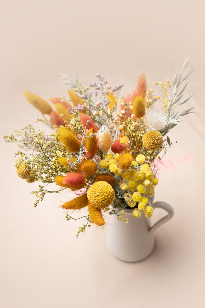 Yellow and Pink easter dried flower bouquet