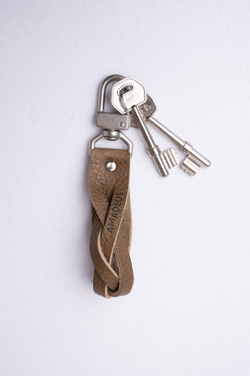 Olive Braided Leather Keyring