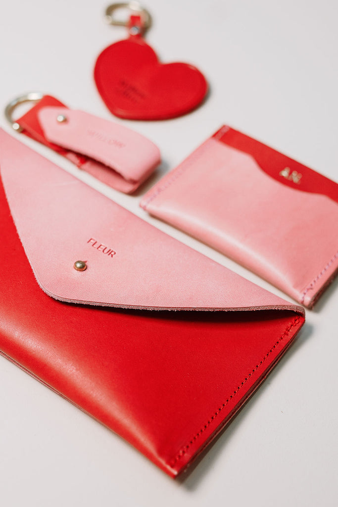 PINK AND RED PURSE LEATHER 
