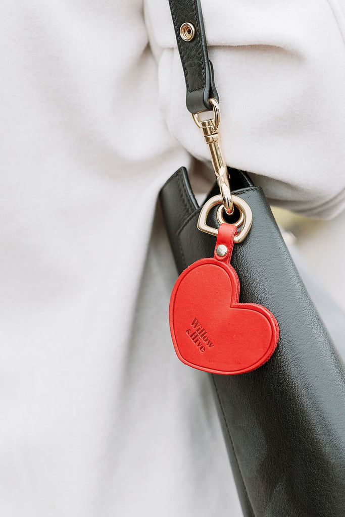 Red Heart with Brass Hardware Keychain
