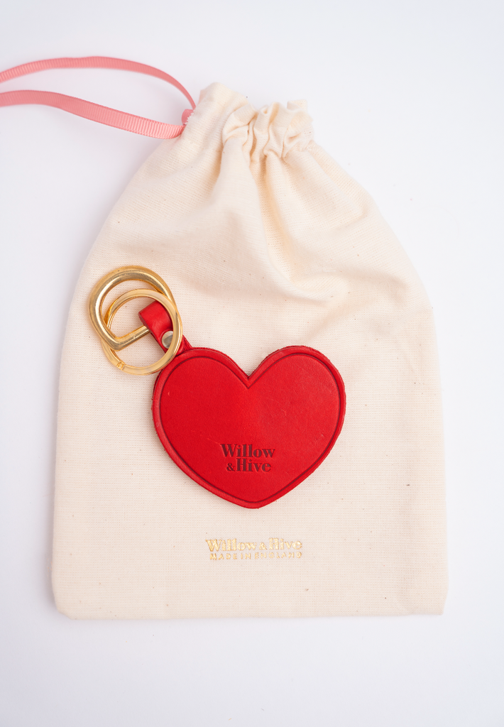 Red Heart with Brass Hardware Keychain