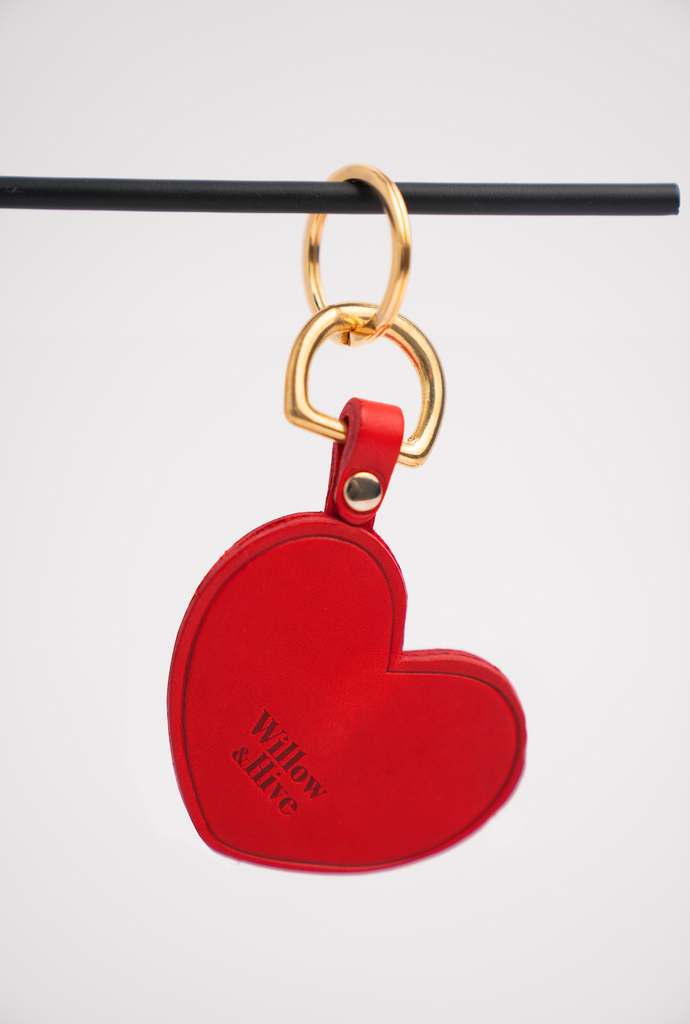 Red Heart with Brass Hardware Keychain