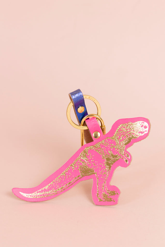 Pink/Gold  Dinosaur Key Ring / Bag Tag