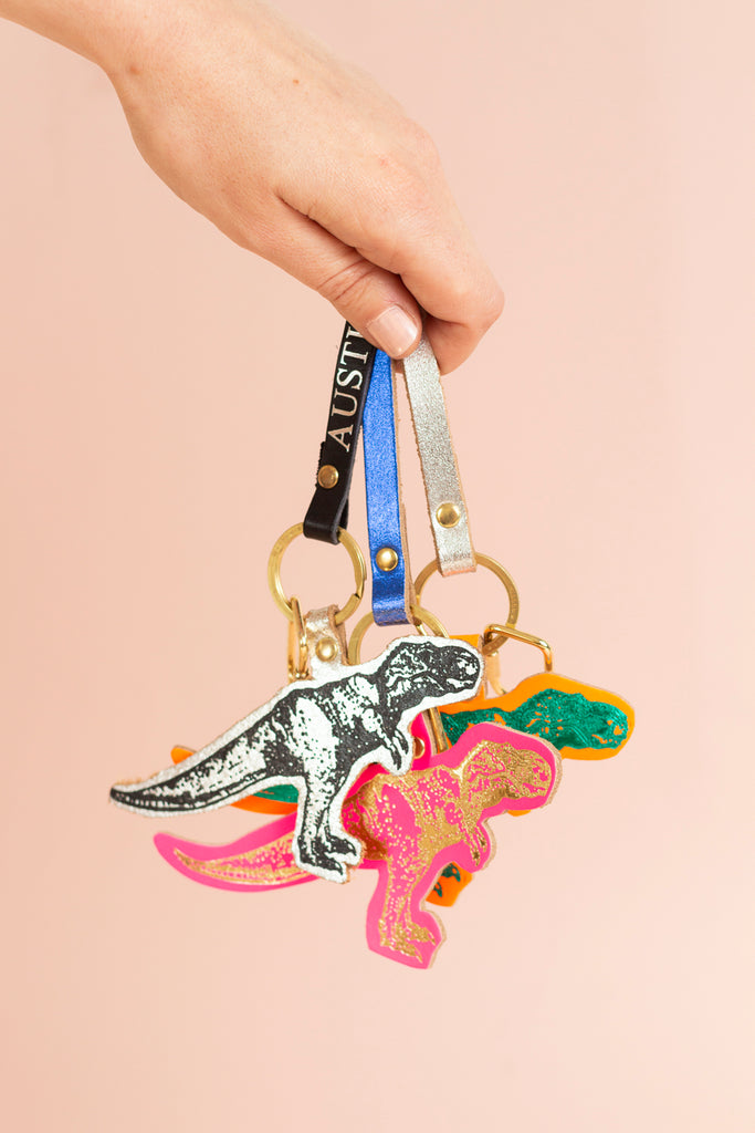 Orange/Green Dinosaur Key Ring / Bag Tag