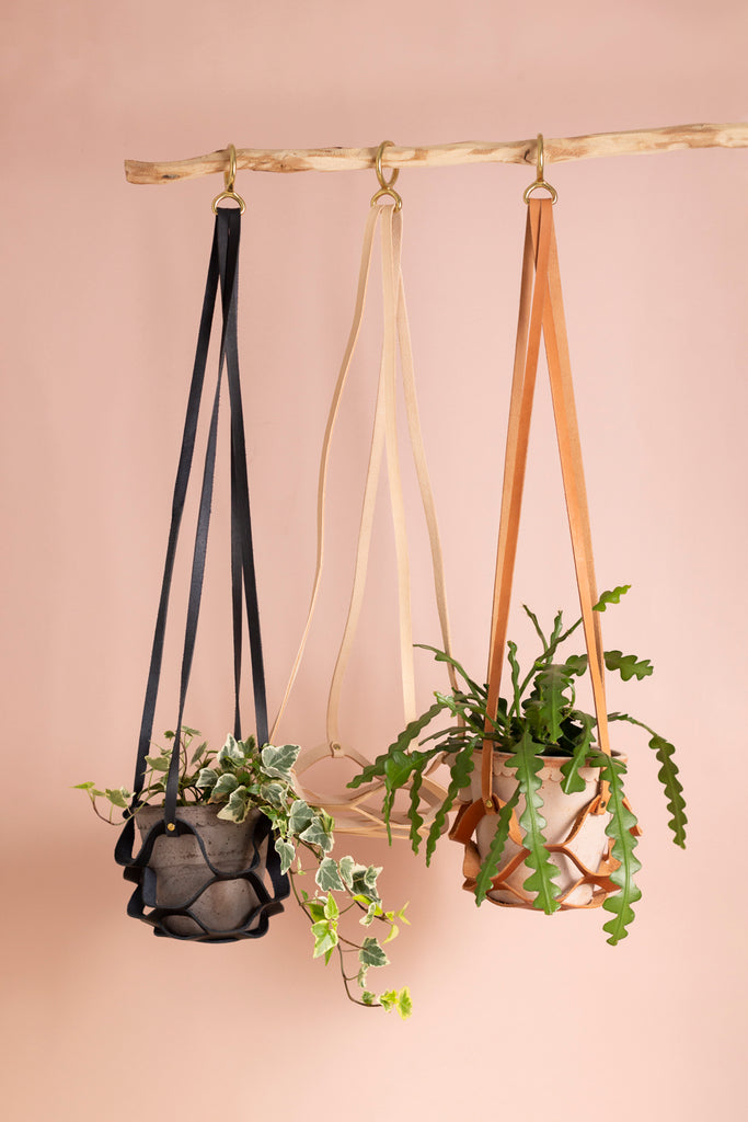 Leather Plant Pot Holder - NAVY