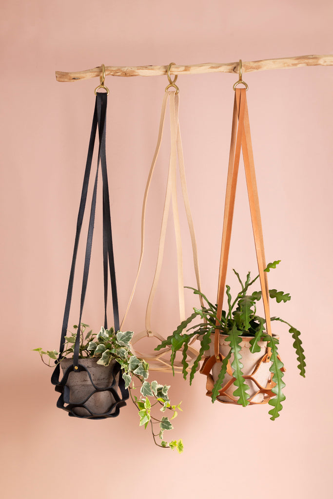 Leather Plant Pot Holder - CLAY