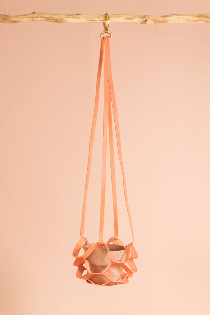 Leather Plant Pot Holder -CORAL