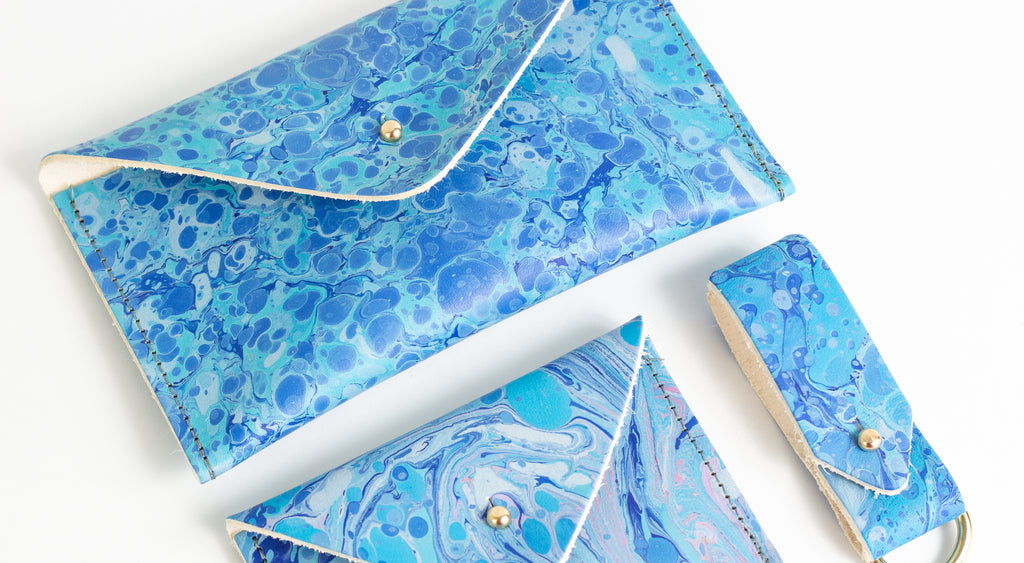 The Midi Blue Hand Marbled Purse - (One of a Kind)