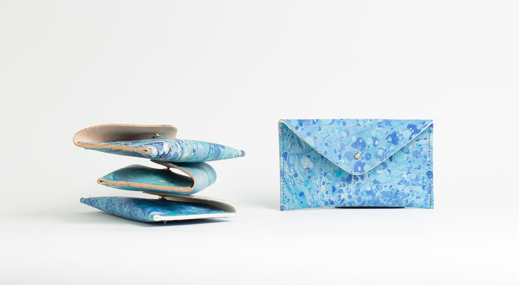 The Midi Blue Hand Marbled Purse - (One of a Kind)