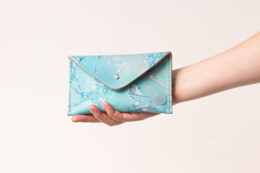 The Midi Blue Hand Marbled Purse - (One of a Kind)