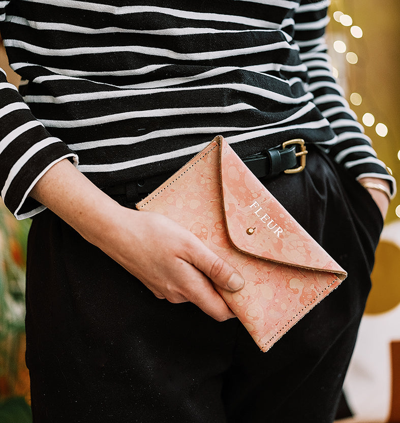 The Midi Pink Hand Marbled Purse - (One of a Kind)