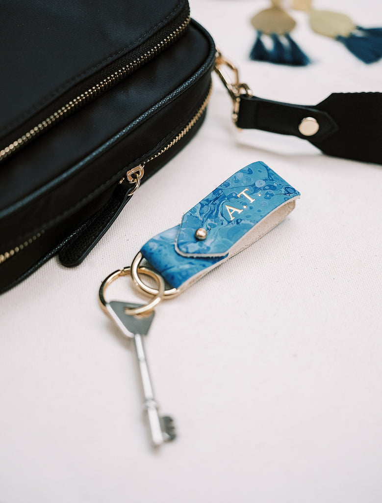 Classic Hand-Marbled Mineral Blue Keyring
