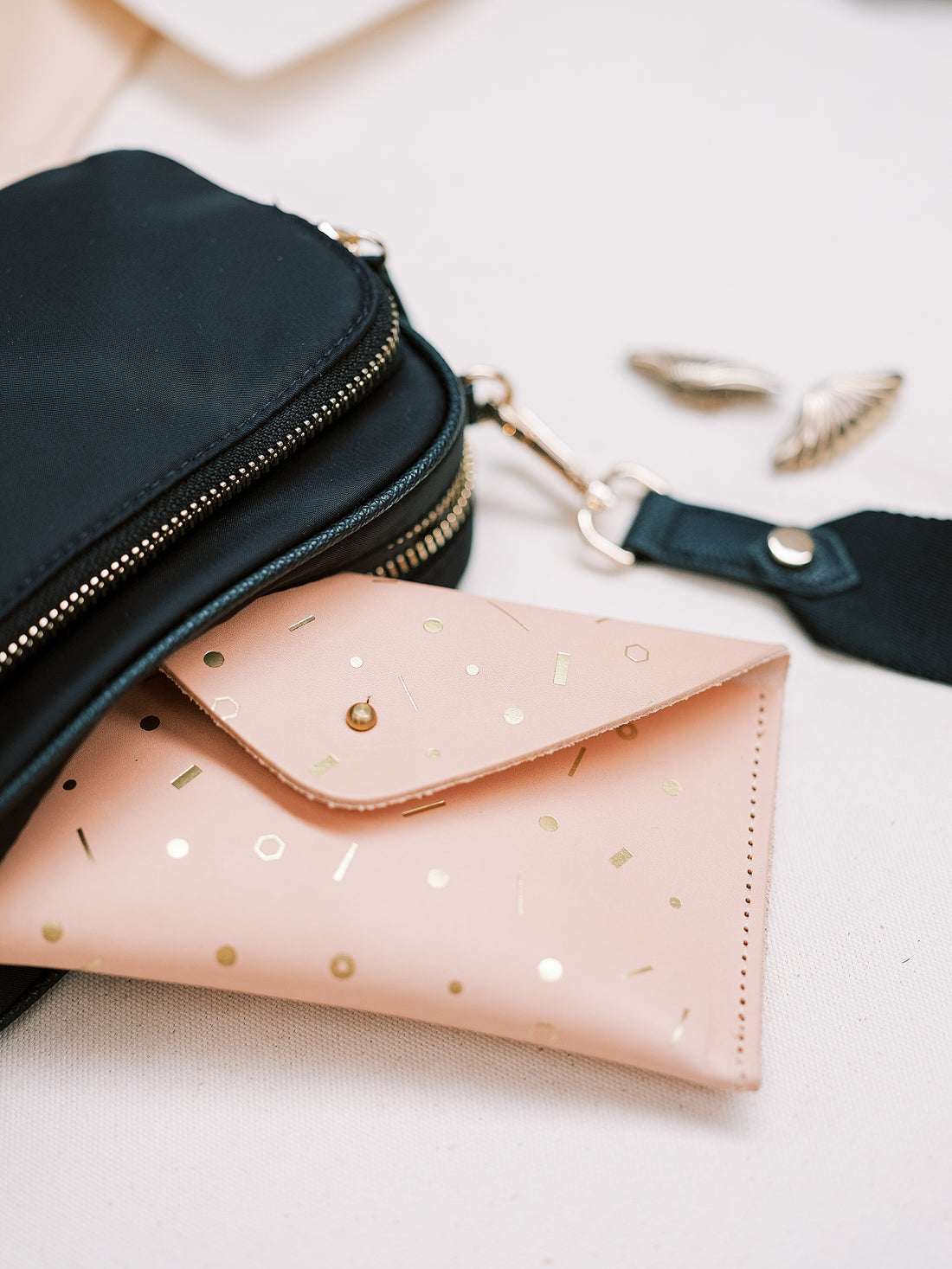 Geometric Gold Foil Pattern Leather Purse