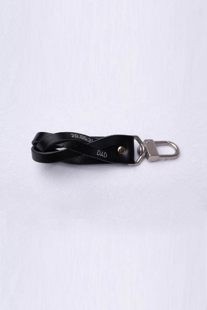 personalised black leather braided keyring