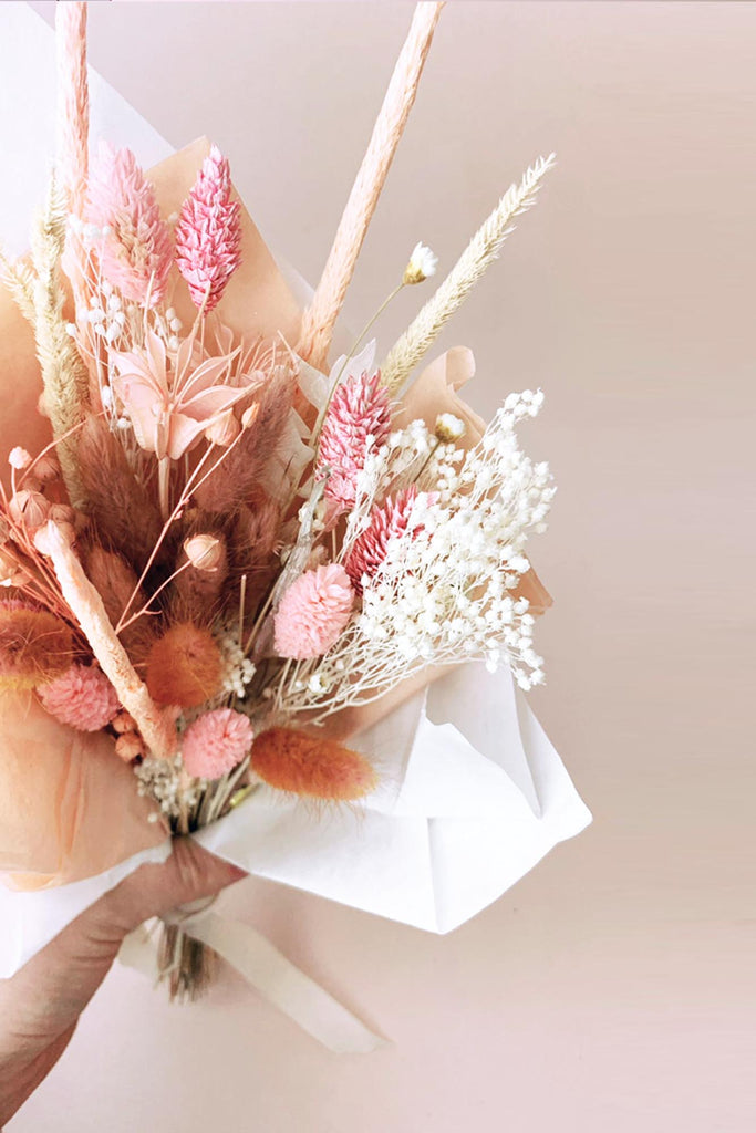 mini dried florals pinks and whites, florist warwickshire